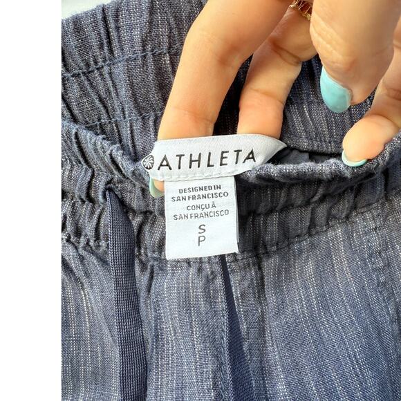 Athleta Retreat Blue Wide Leg 100% Linen Active Ankle Pant Sz Small - Picture 5 of 9